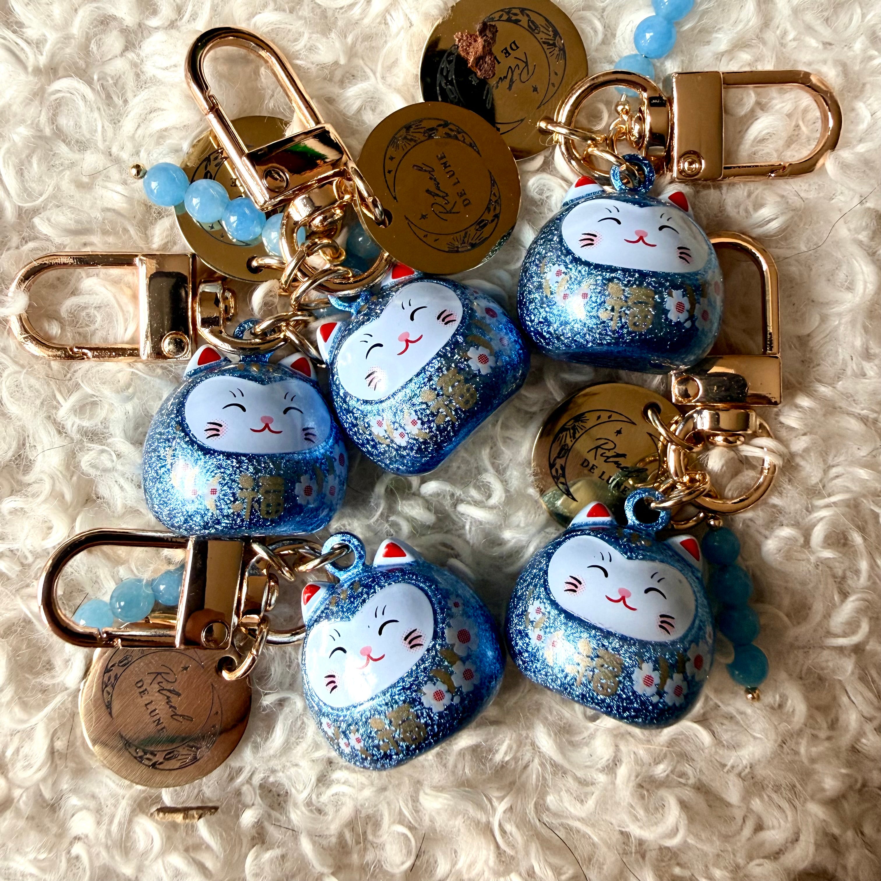 Chat maneki neko pailleté avec perles rituel de lune au choix