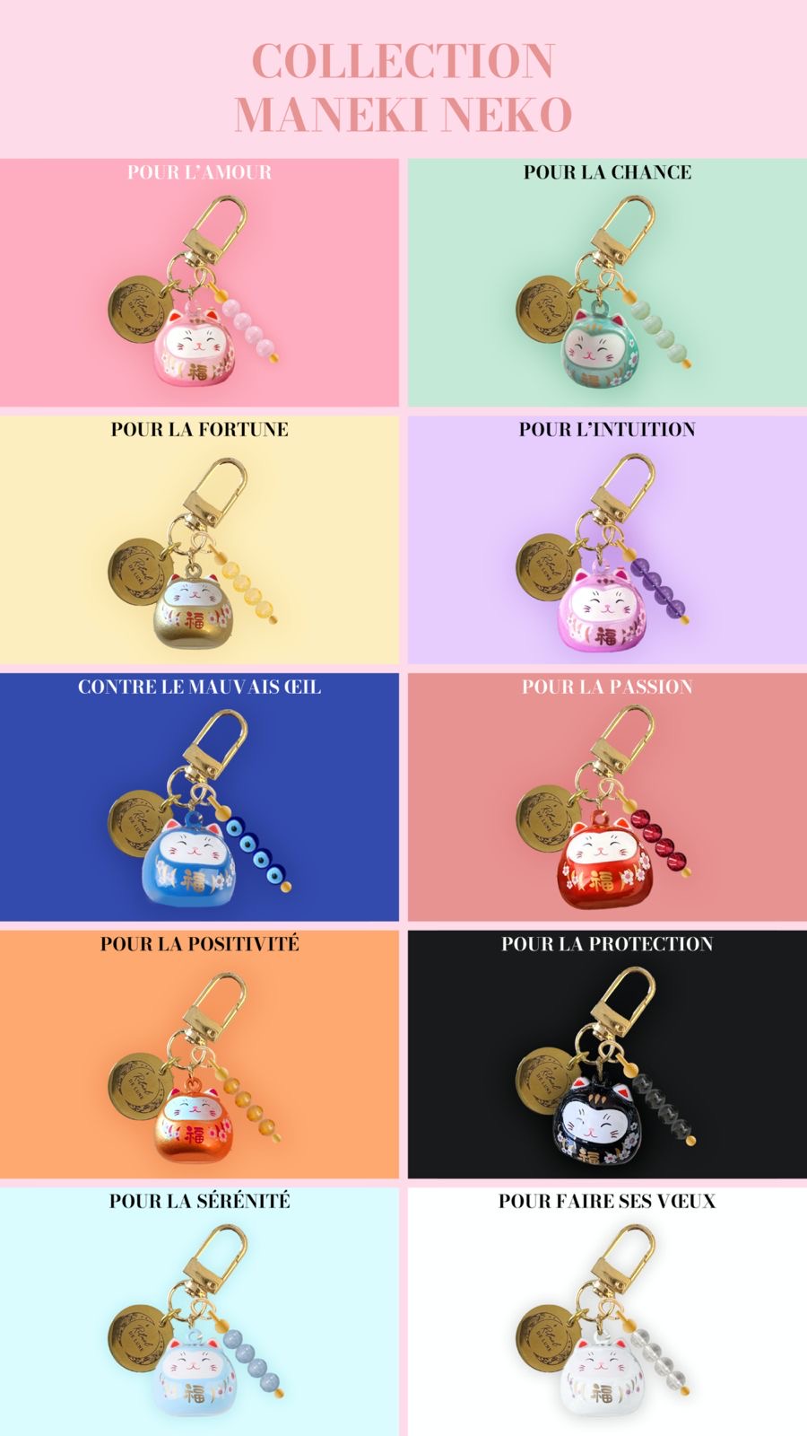 Chat Maneki Neko (au choix) avec pierre naturelle