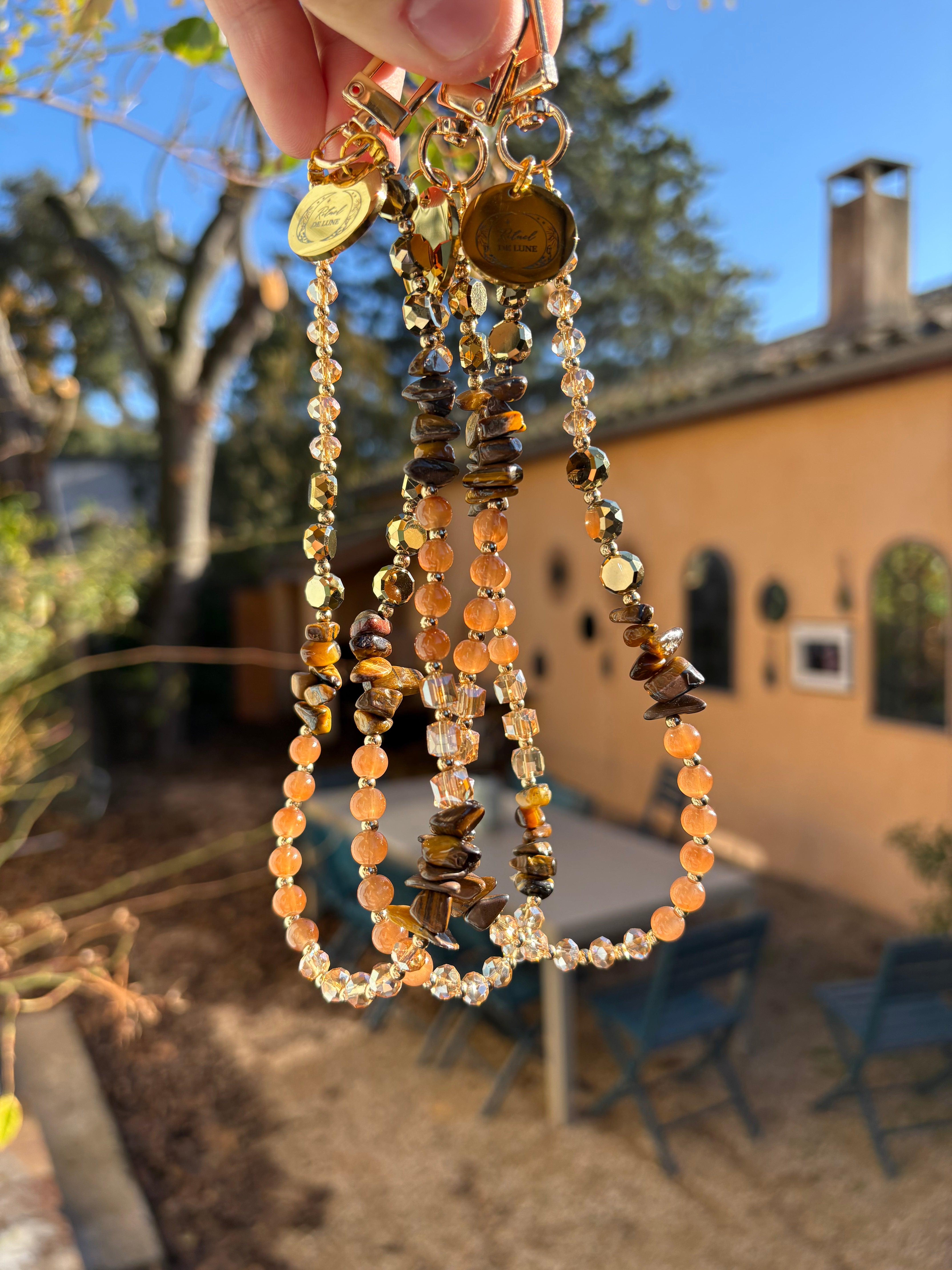 Tour de perles œil de tigre et perles fantaisie à clip