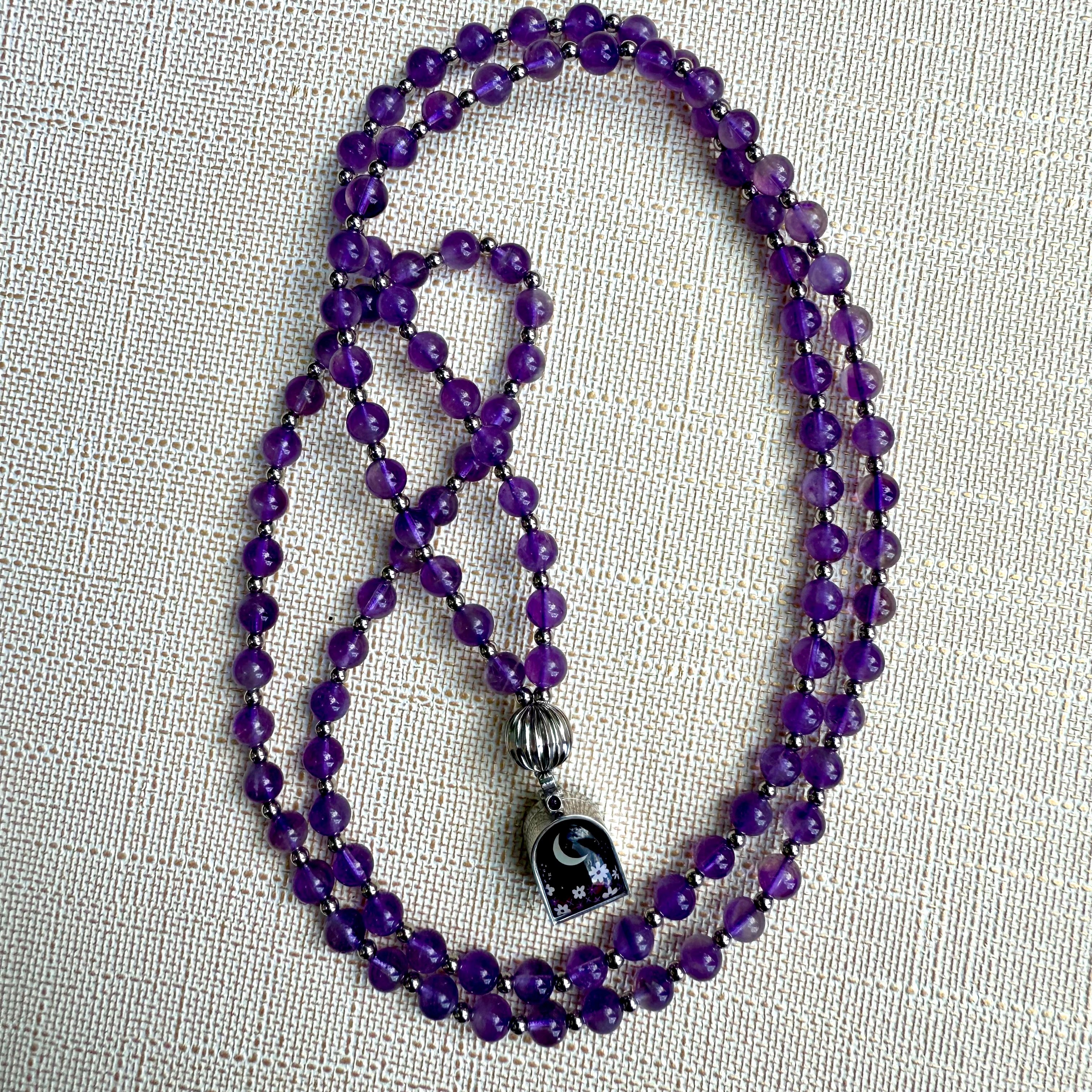 Mala précieux améthyste avec boîte argent lune