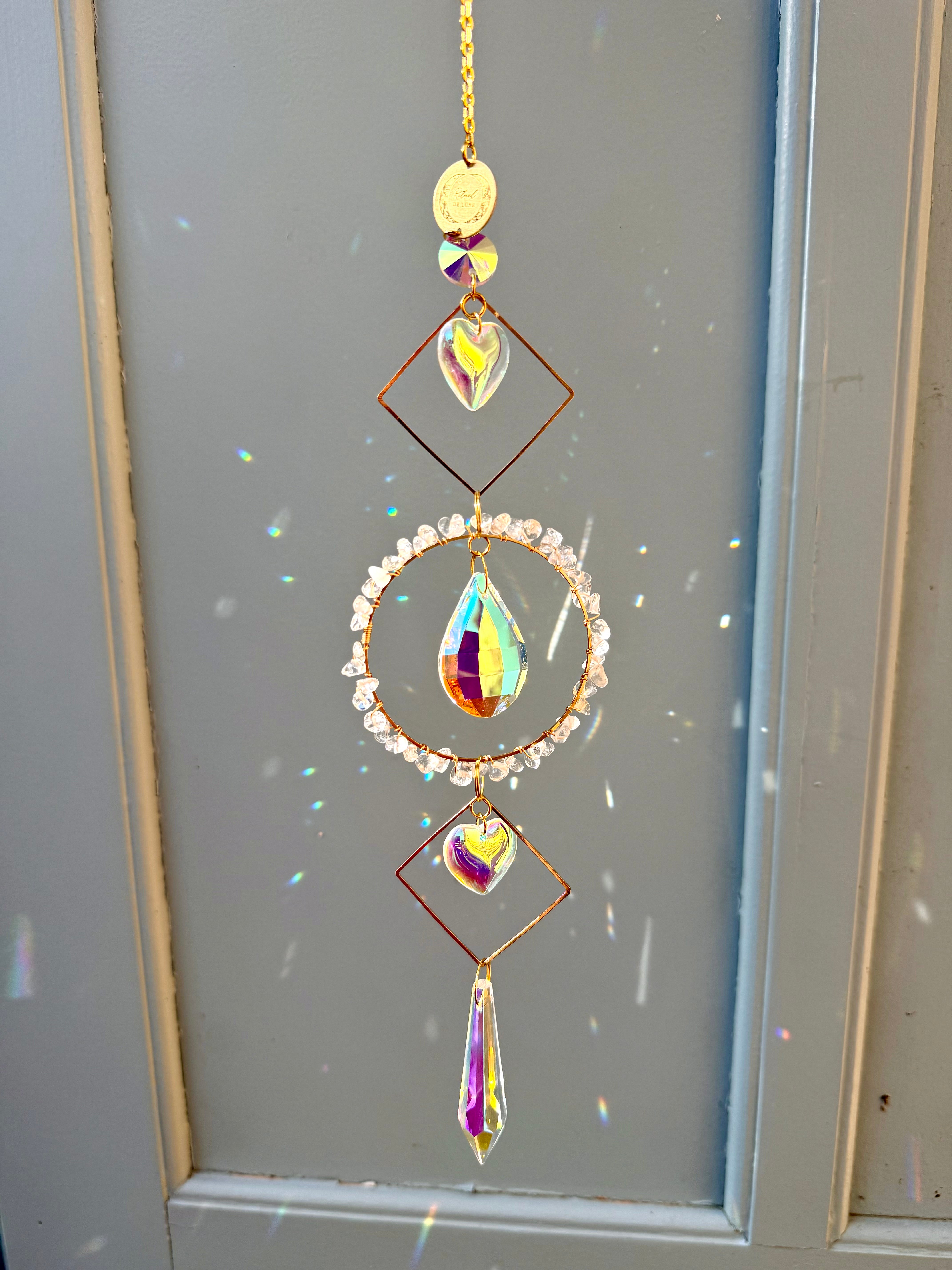 Suncatcher cercle cristal de roche rituel de Lune