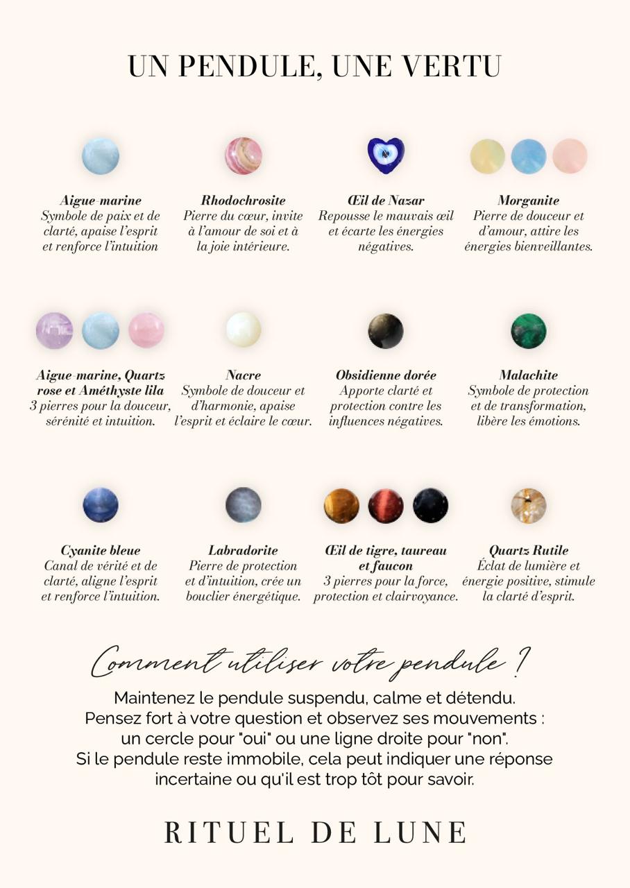 Pendule précieux aigue-marine, quartz rose, améthyste lavande