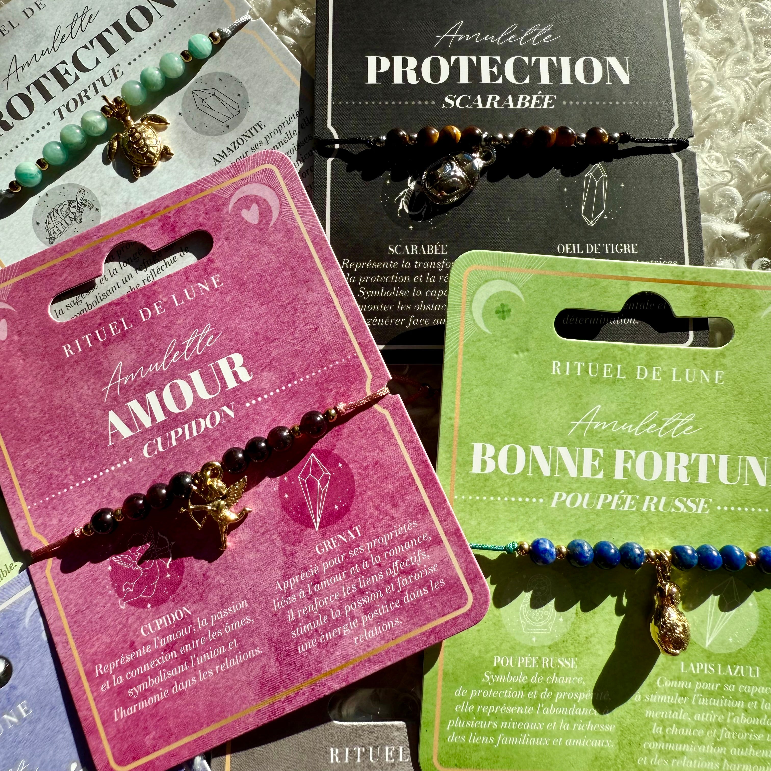 🌙✨ LOT MYSTIQUE – 4 BRACELETS AMULETTES