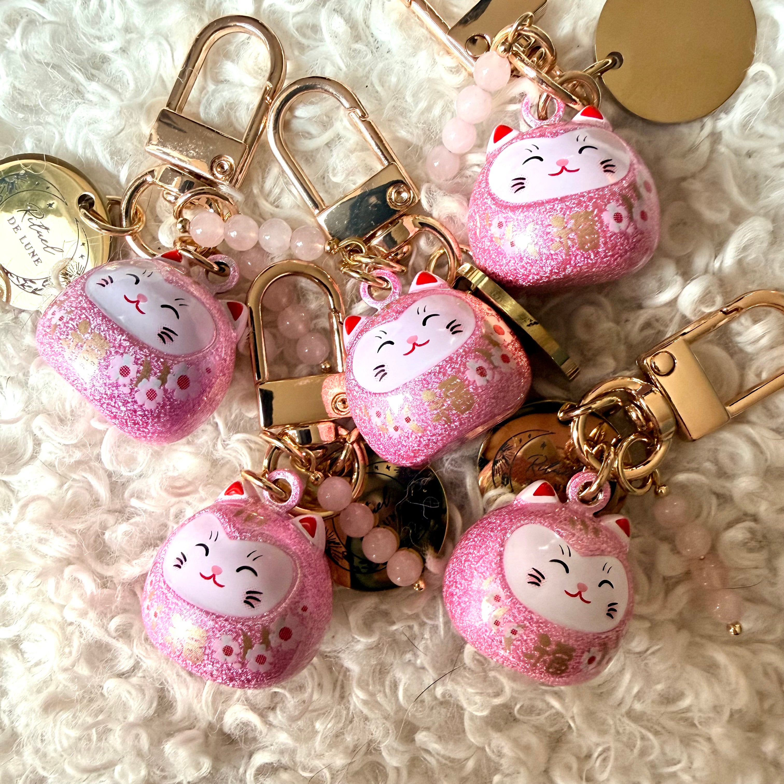 Chat maneki neko pailleté avec perles rituel de lune au choix