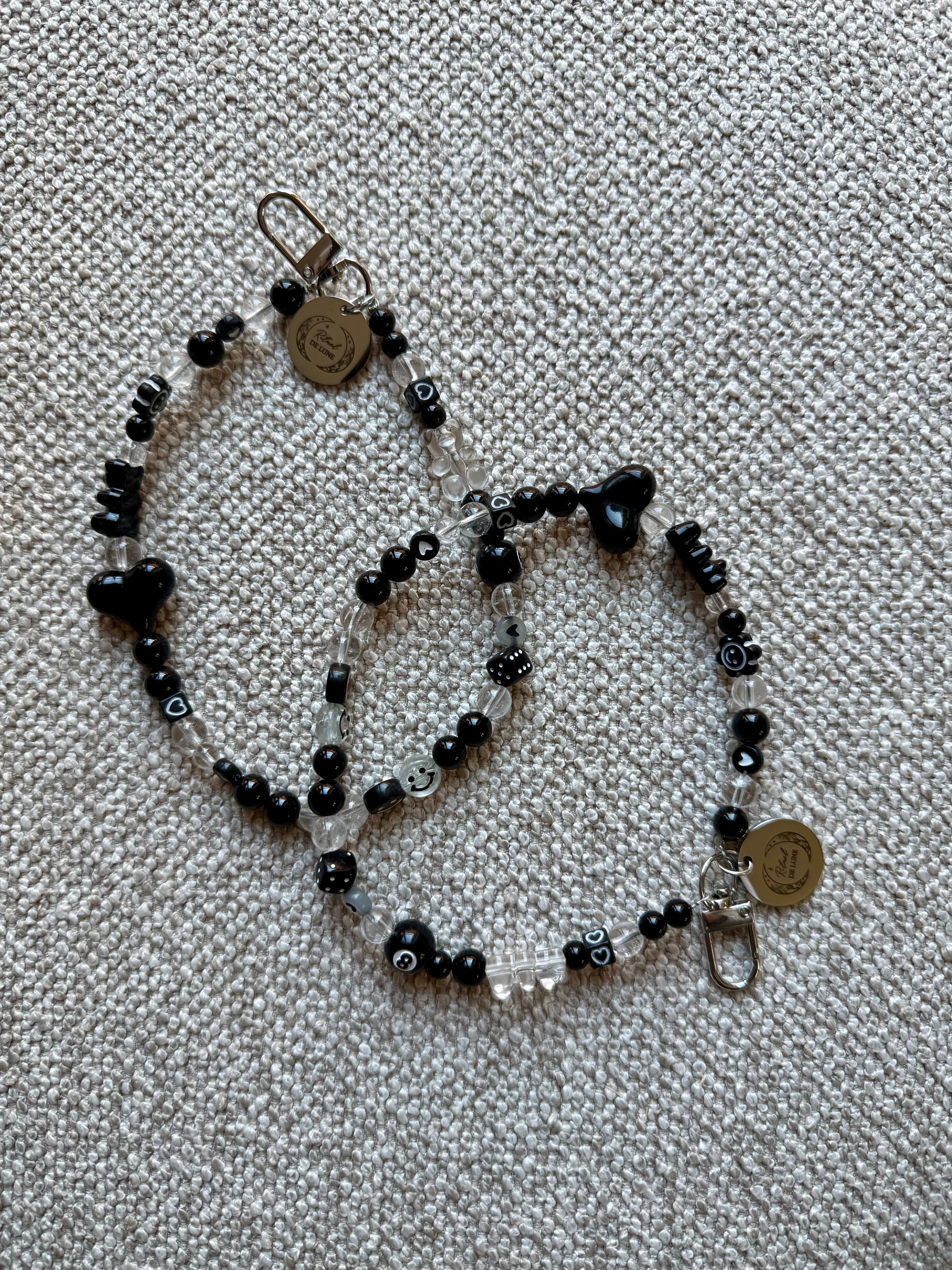 Tour de perles cristal de roche, onyx noir et perles fantaisies à clip