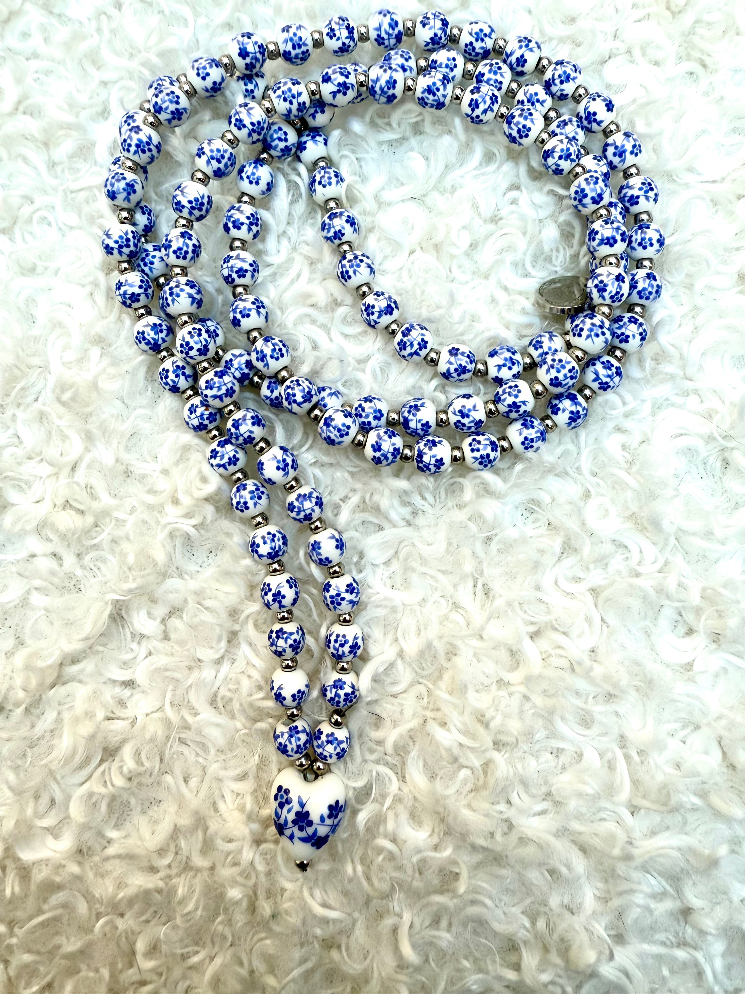 🌙✨ Mala Céleste – Harmonie des Fleurs Bleue