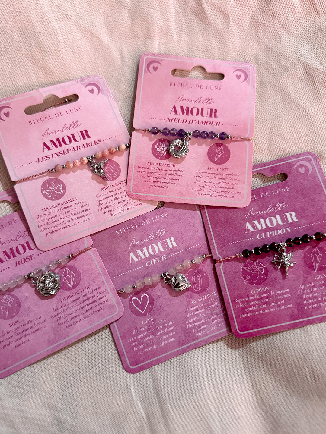 💕 PACK AMOUR – 5 BRACELETS AMULETTES EN ARGENT