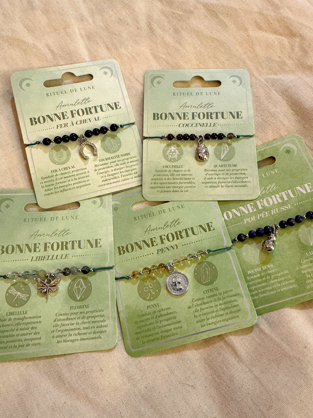 🪆 PACK BONNE FORTUNE – 5 BRACELETS AMULETTES EN ARGENT