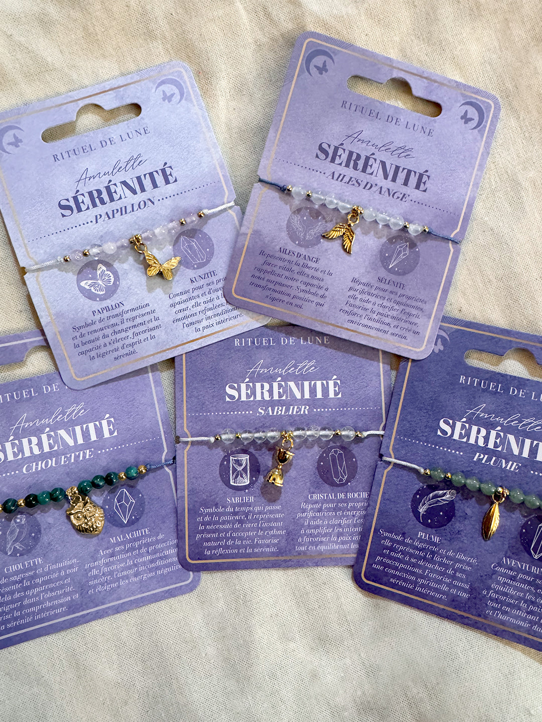 🦋 PACK SÉRÉNITÉ – 5 BRACELETS AMULETTES EN OR