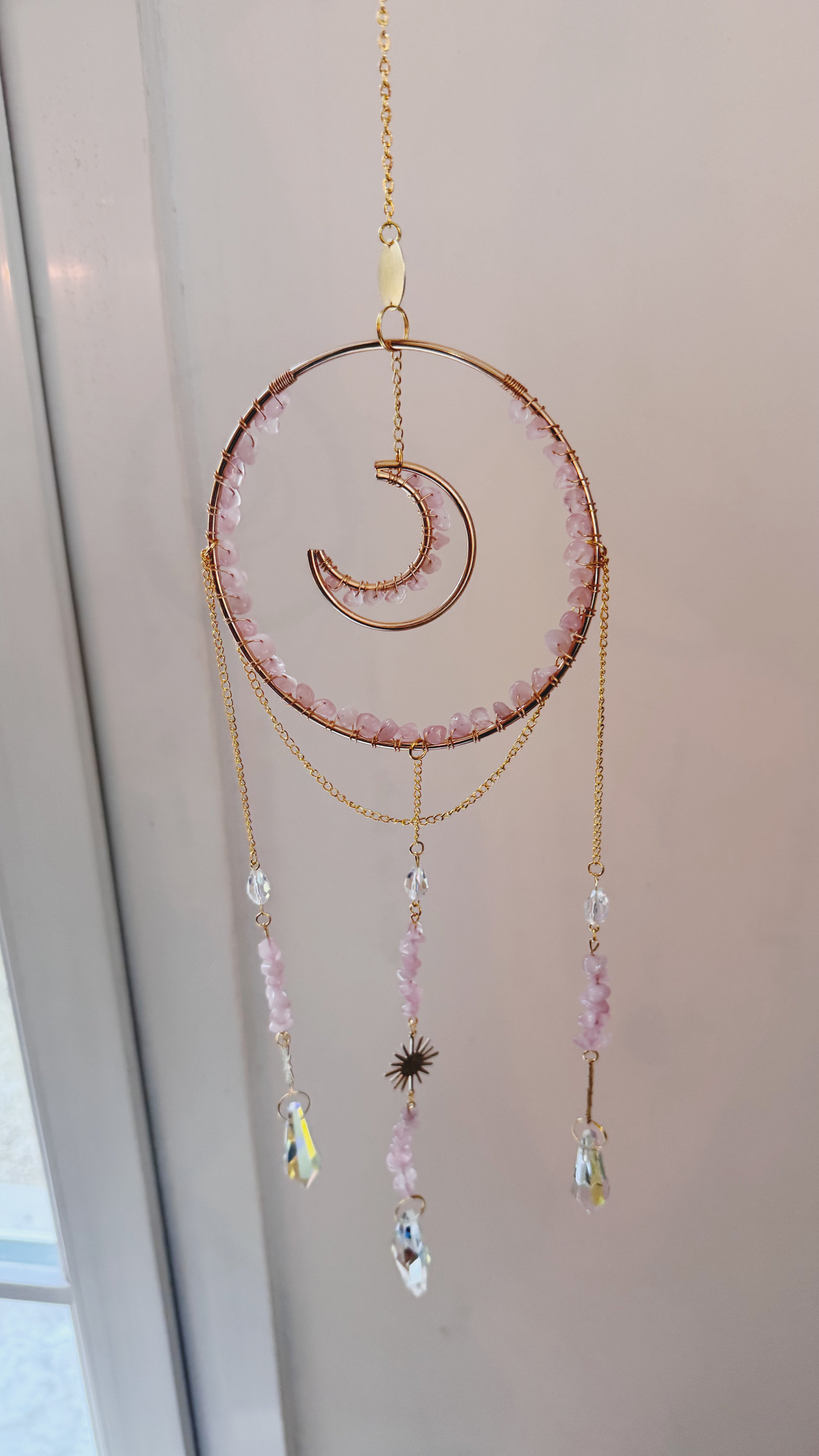 Suncatcher Cercle Quartz Rose & Lune Quartz Rose